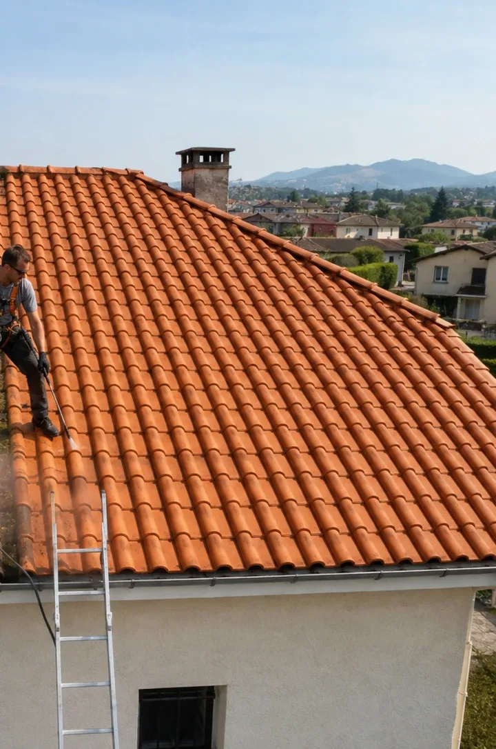 Toiture après intervention — Nettoyage complet : démoussage, décapage et hydrofuge, La Roche-sur-Foron